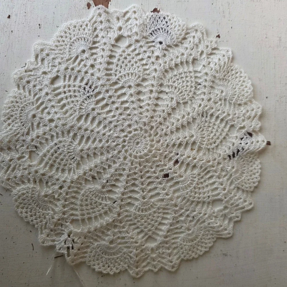 Lot of 5 Vintage Crochet Doilies Pink White Cream Lace Table Decor